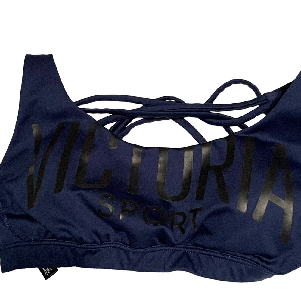 Victoria's Secret Sports Bra Women's Size XS Navy Spellout Strappy Back